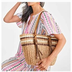 Style & Co Woven Straw Tote Bag – Natural Multi – Brand New with Tags – MSRP $99